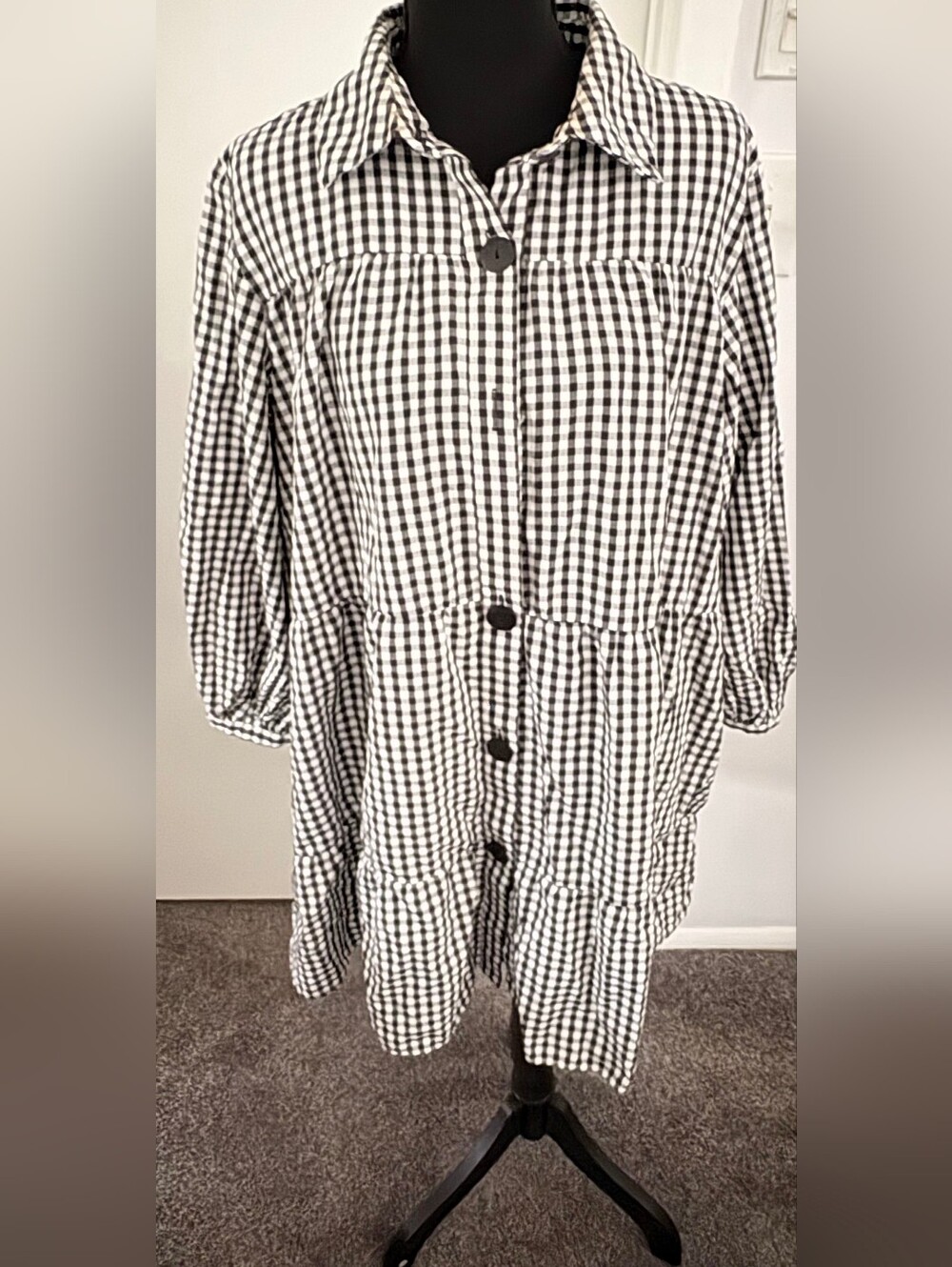 Zara Black and White Gingham Shirt Dress